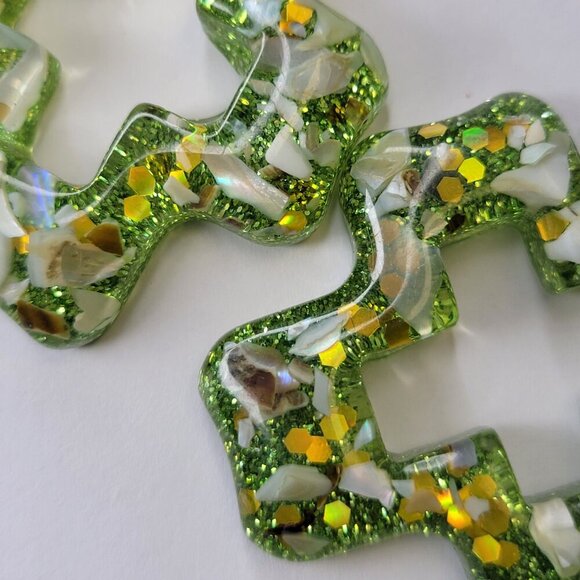 Sparkly Green Earrings Geometric Shape Earrings or Cross Shape Earrings - Picture 2 of 7